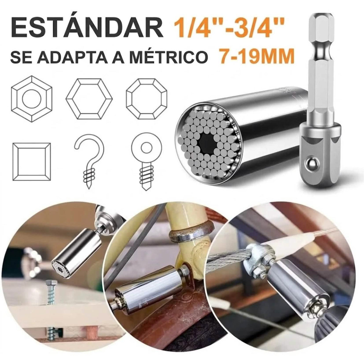 GripMaster 54™ Una sola llave, múltiples posibilidades: ajusta, sujeta y facilita tus reparaciones sin tener que cambiar de dado a cada momento.