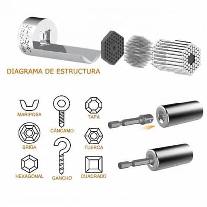 GripMaster 54™ Una sola llave, múltiples posibilidades: ajusta, sujeta y facilita tus reparaciones sin tener que cambiar de dado a cada momento.