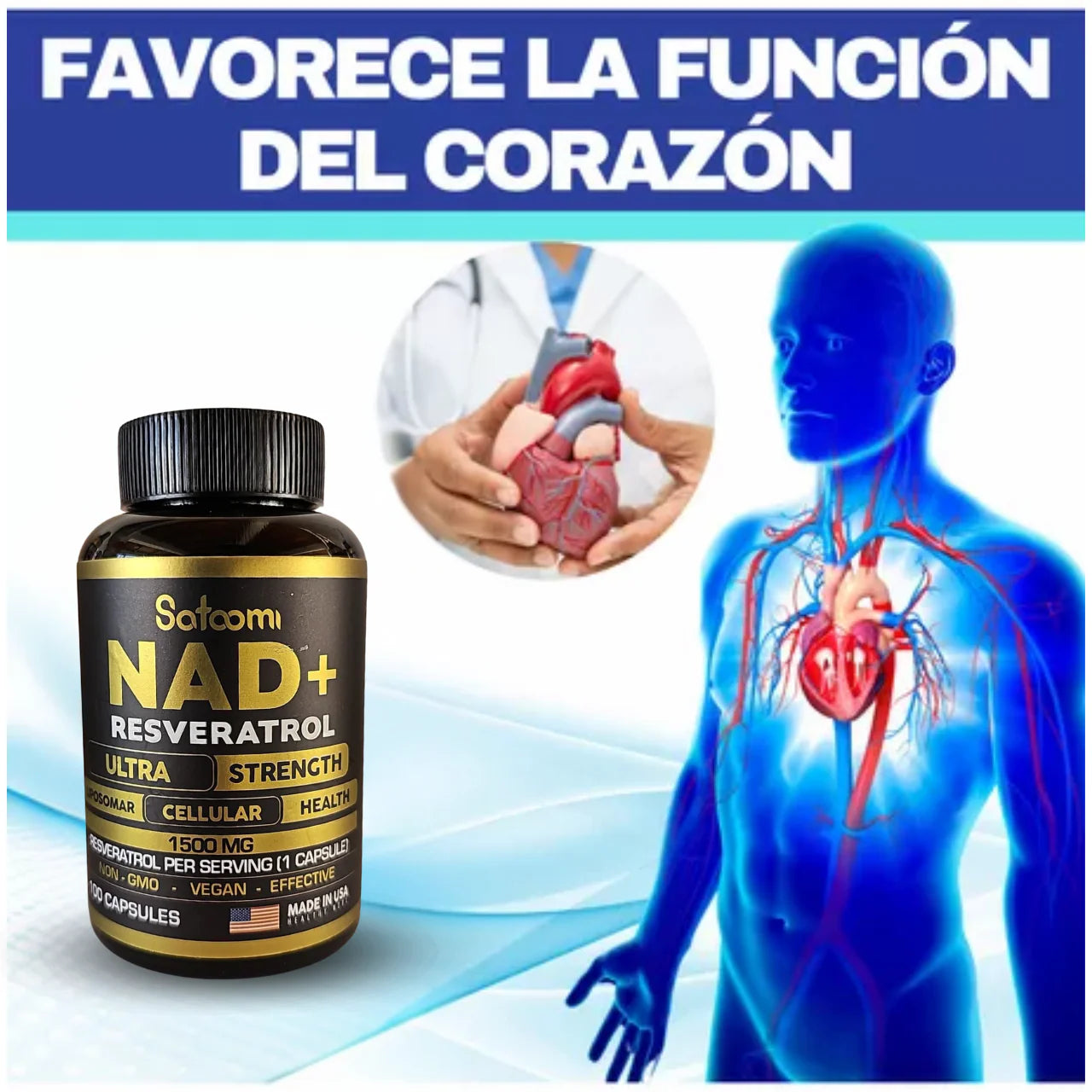 NAD + Resveratrol - Cápsulas de Reparación Celular Antienvejecimiento y Energía Extra (100 Cápsulas)