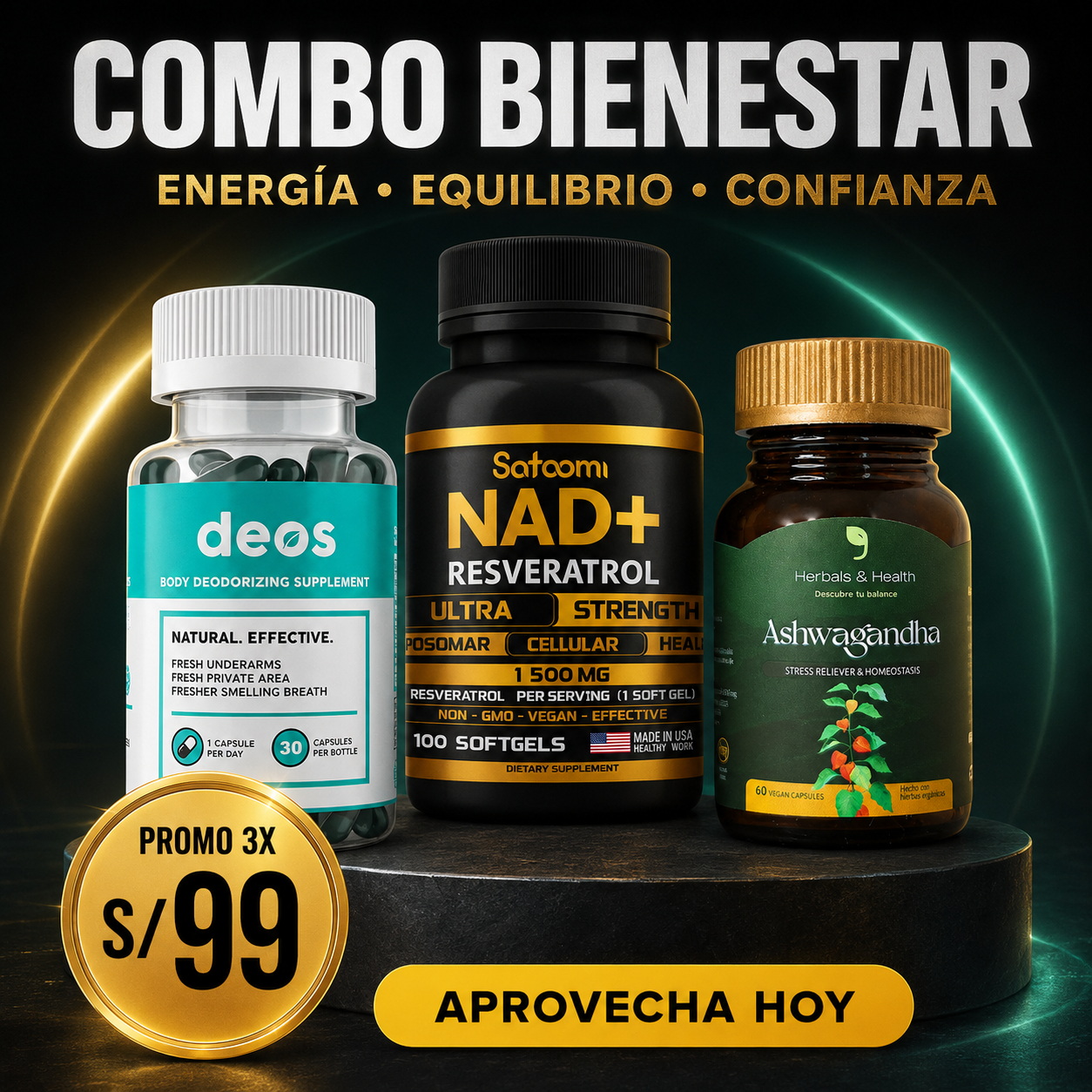 SUPER PROMO DEOS, ASWAGANDHA Y NAD+RESVERATROL