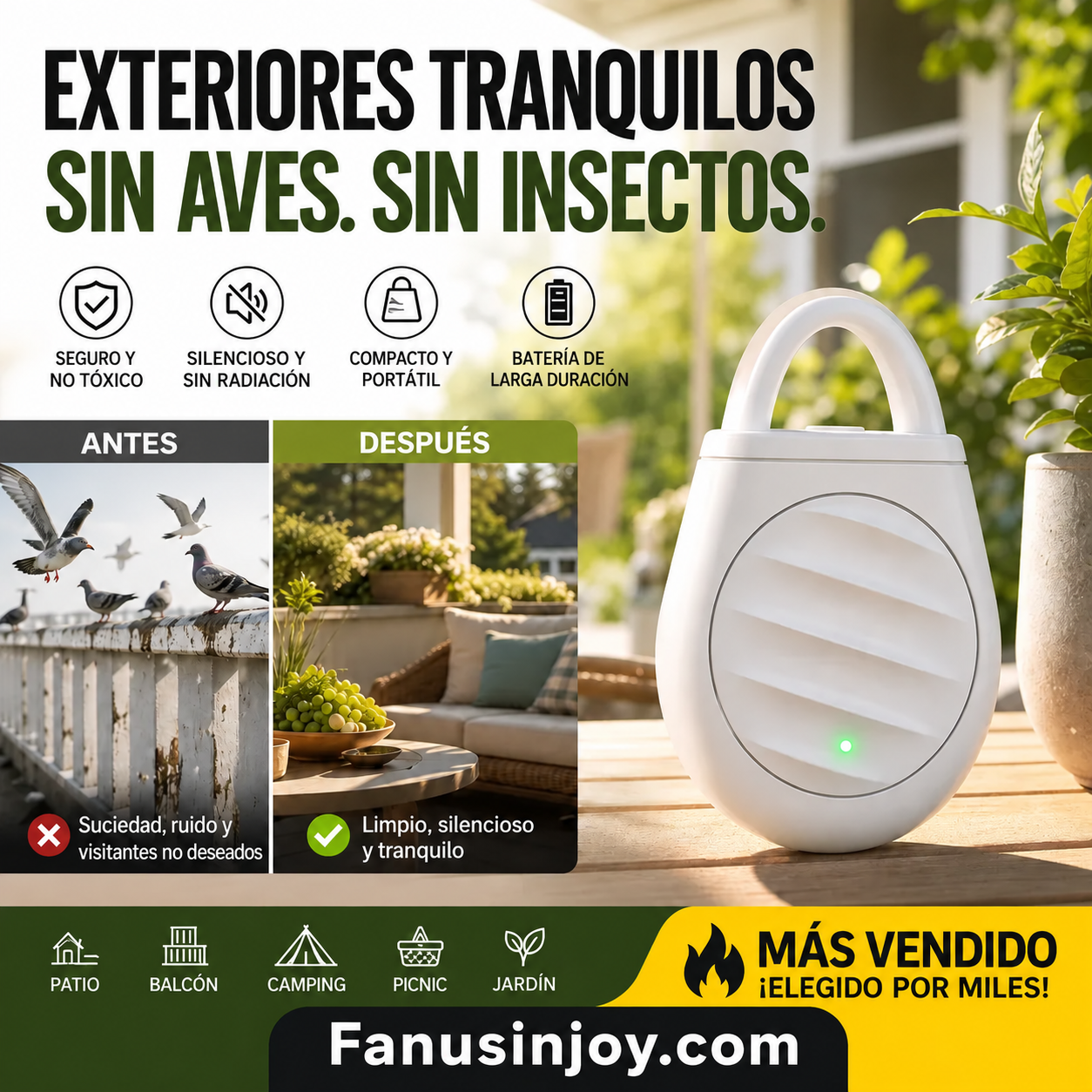 Llavero repelente ultrasónico portátil para aves