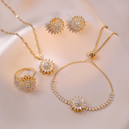 BOX PREMIUM GIRASOL: ANILLO + ARETES + COLLAR + PULSERA