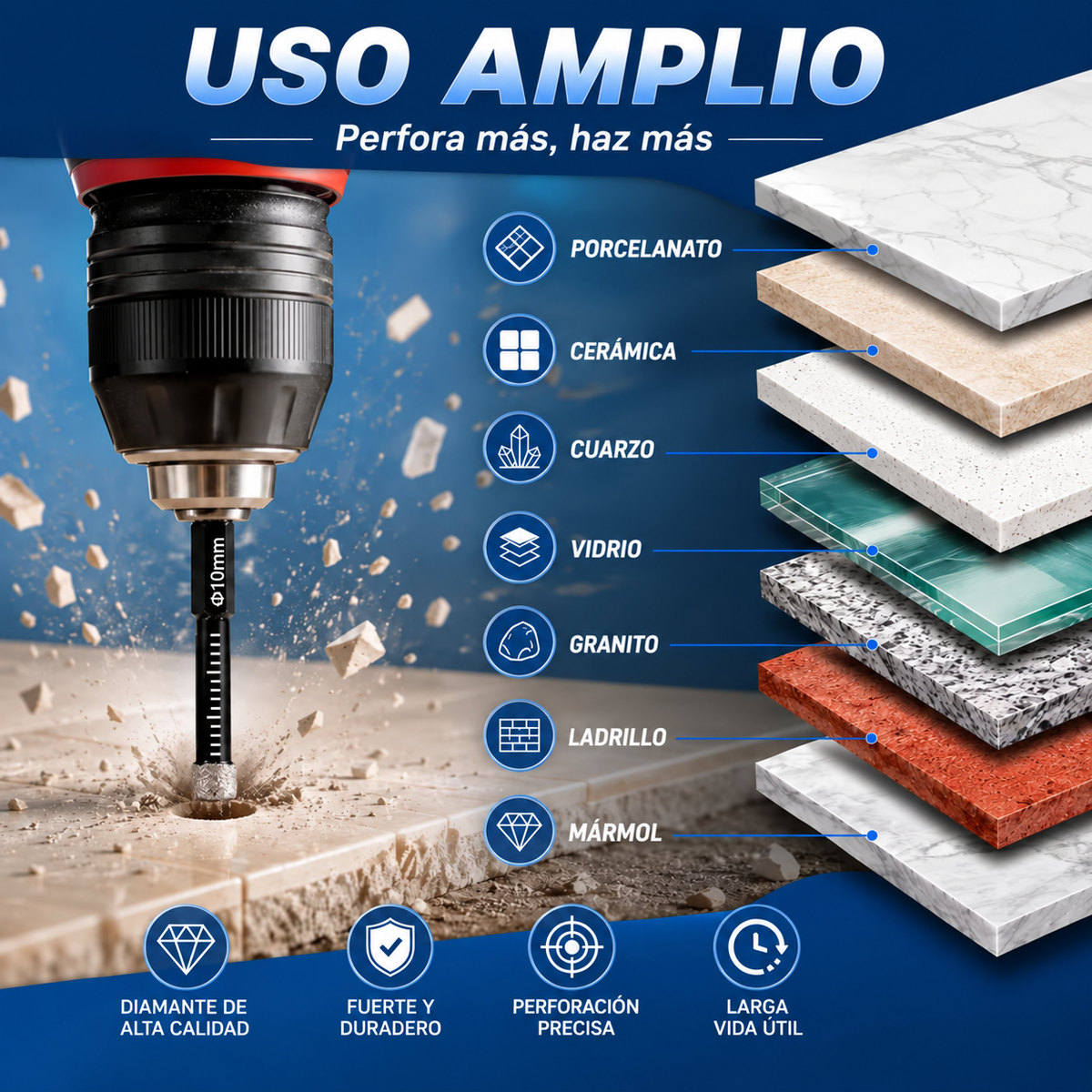 DIAMONDPRO 6X™ 🛠️ – Kit de Brocas Diamantadas Multisuperficie para Taladrado en Seco