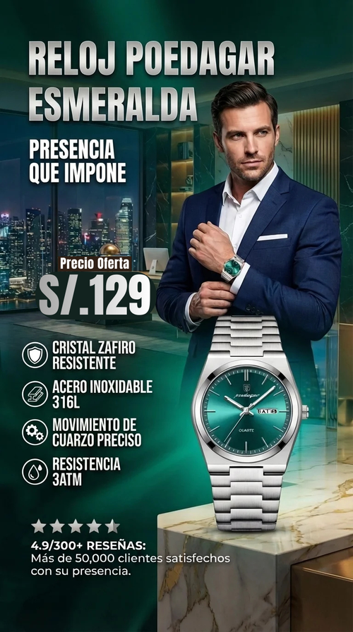 RELOJ POEDAGAR ESMERALDA — ELEGANCIA QUE IMPONE PRESENCIA