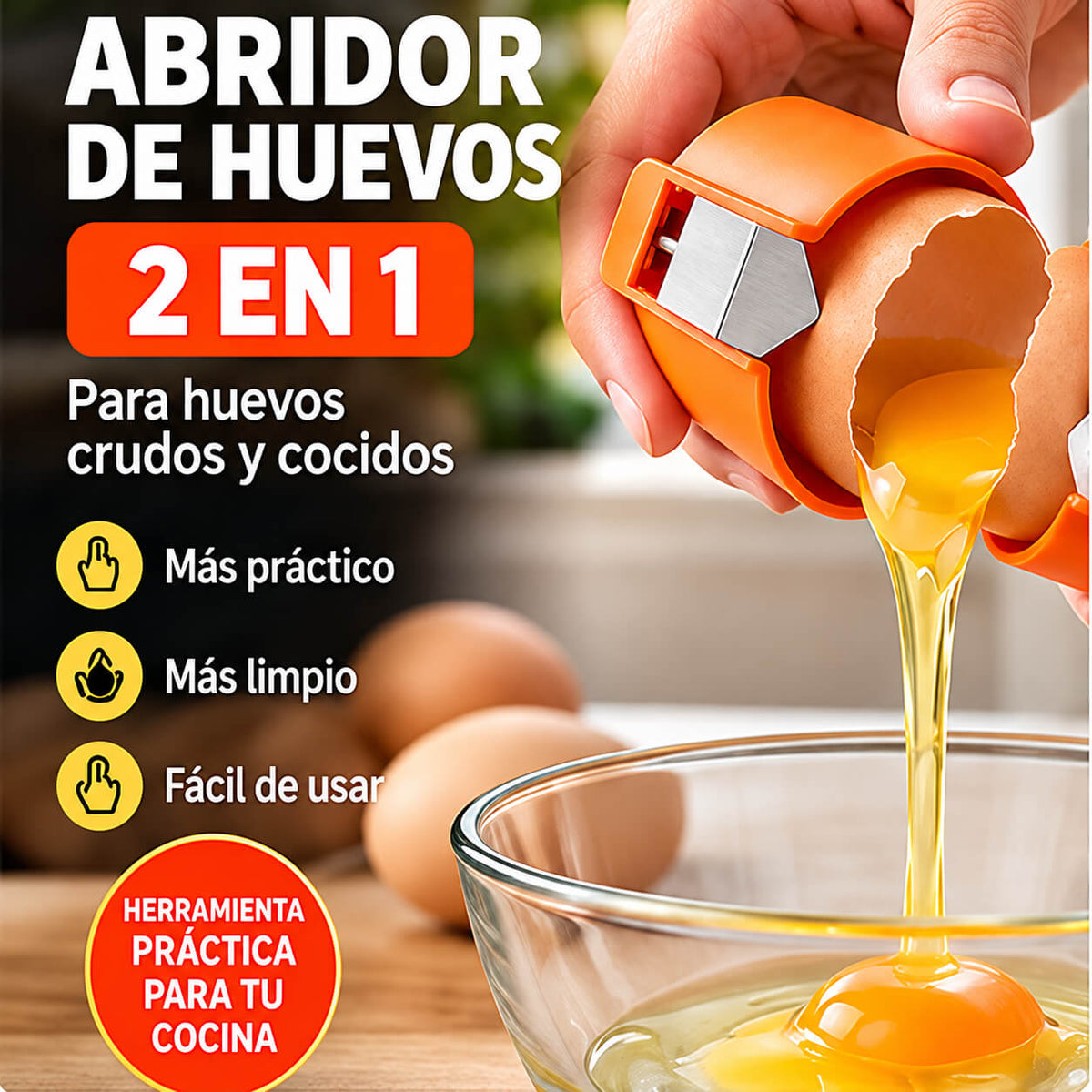 EggClick™ 2 en 1 – Abridor de Huevos Crudos y Cocidos