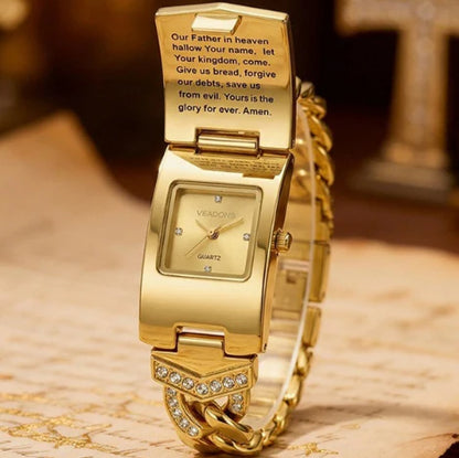 RELOJ JOYA RECTANGULAR CON CRISTALES Y CRUZ ELEGANTE